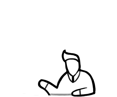 Een poppetje met een vragende houding, weergegeven in een eenvoudige, cartoonachtige tekenstijl.