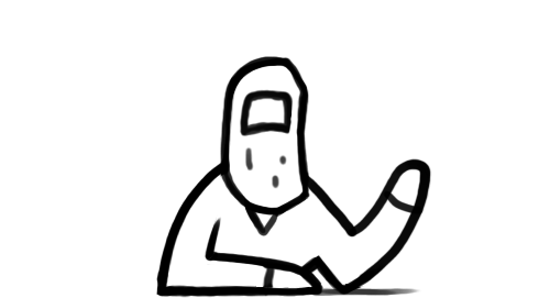 Een poppetje met een vragende houding, weergegeven in een eenvoudige, cartoonachtige tekenstijl.