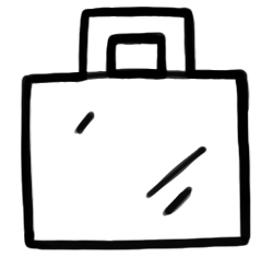 Een koffer, weergegeven in een eenvoudige, cartoonachtige tekenstijl.